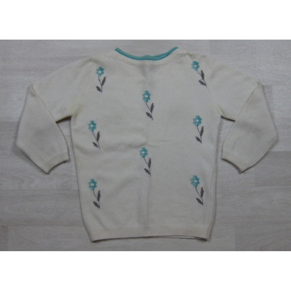 Vintage 1950s Bobbie Brooks Intarsia Sweater (S) Wool Blend Floral Boat Neck